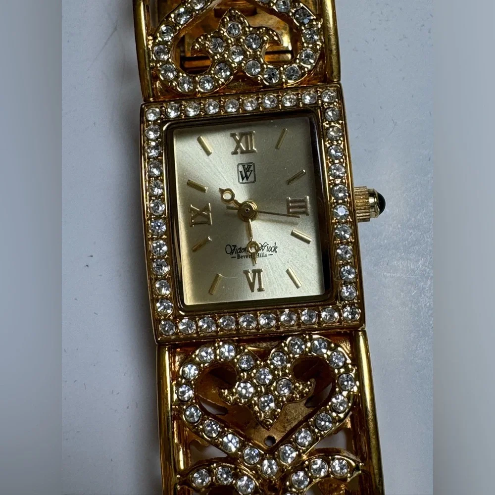 Soft Bangle hinged Link Crystal Bracelet Watch Victoria Wieck GOLD